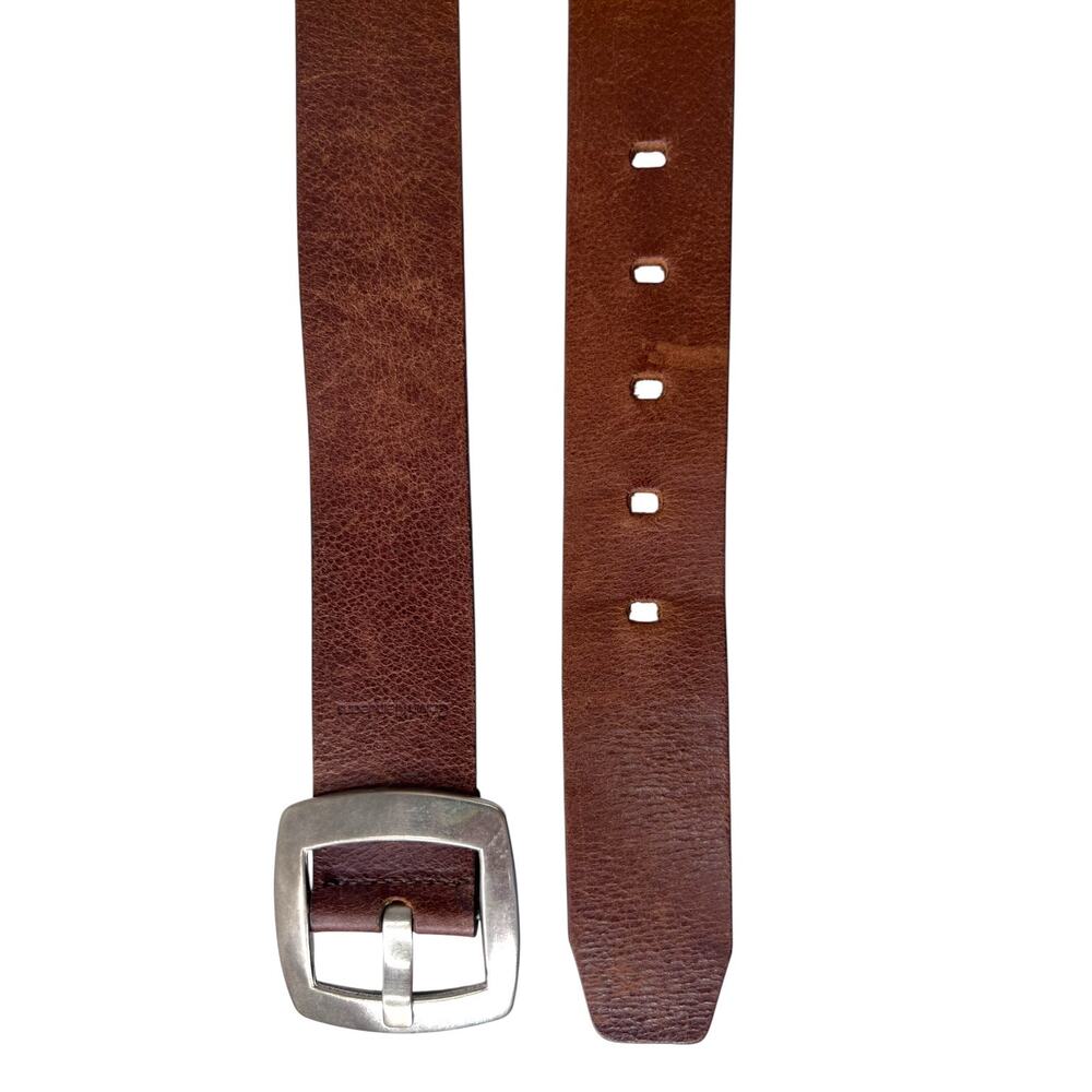 CK Y2K Brown Leather Belt Silver-Tone Wide Buckle Distressed Casual Women's XL